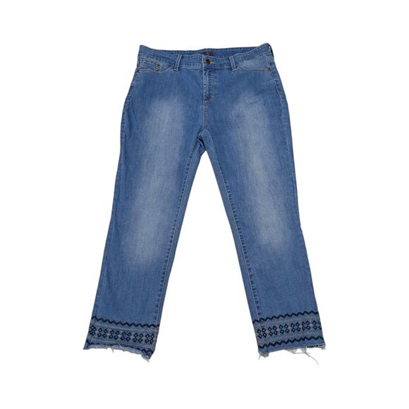 NYDJ Embroidered Hem Ankle Jeans Distressed Womens 16 Stretch Denim Frayed Blue - Picture 1 of 4
